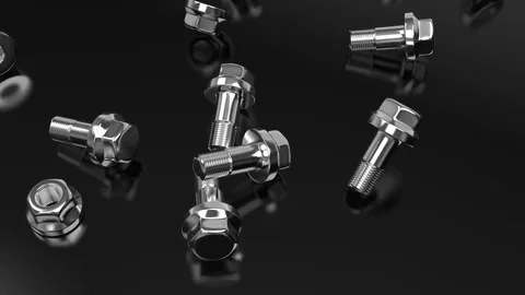 Nuts and bolts falling on dark background CG animation Stock Footage 83178721