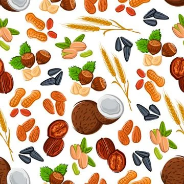 Nuts and cereal seamless pattern for food design Stock Illustration