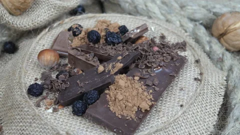 Nuts and chocolate. Cocoa and fruits. Video stock 170605607
