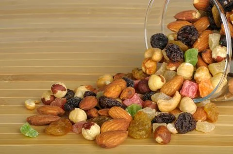 Nuts and dried fruit Stock Photos