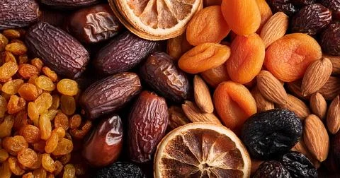 Nuts and dried fruit Stock Photos