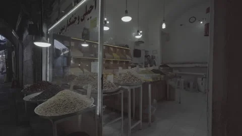 Nuts and Dried Fruit Shop in Tabriz Grand Bazaar (RAW COLOR) Stock Footage 331592671