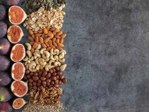 Nuts and figs background Stock Photos