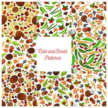Nuts and seeds vector patterns set Stock Illustration