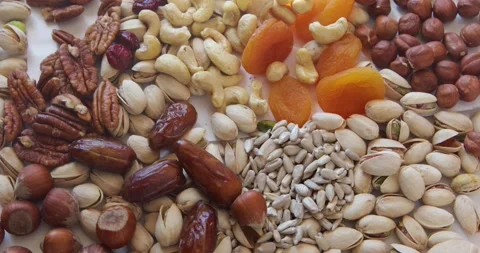 Nuts and seeds. View from above Stock Footage 144091649