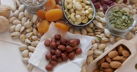 Nuts and seeds. View from above Stock Footage 144091753