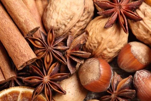 Nuts and spices Stock Photos