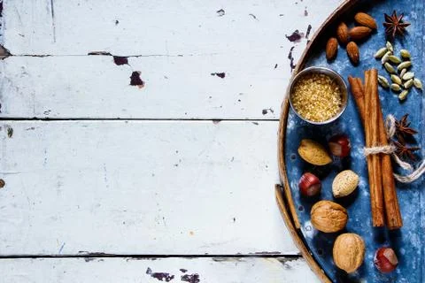 Nuts and spices Stock Photos