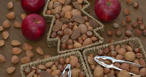 Nuts assortment and apples. Stock Footage 282106168