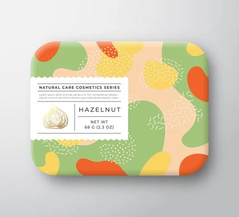 Nuts Bath Cosmetics Box. Vector Wrapped Paper Container with Care Label Cover Stock Illustration