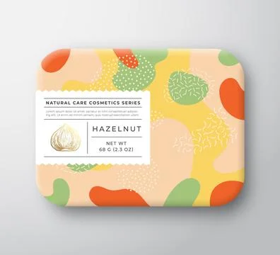 Nuts Bath Cosmetics Package Box. Vector Wrapped Paper Container with Care Label Stock Illustration