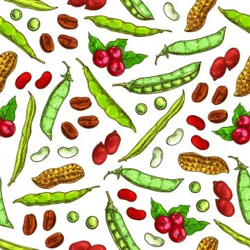 Nuts beans and seeds vector pattern Stock Illustration
