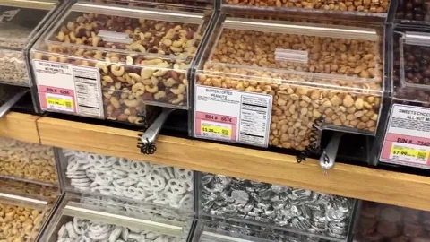 Nuts, Candy, Pretzels in bulk HD Stock-Footage 69207605