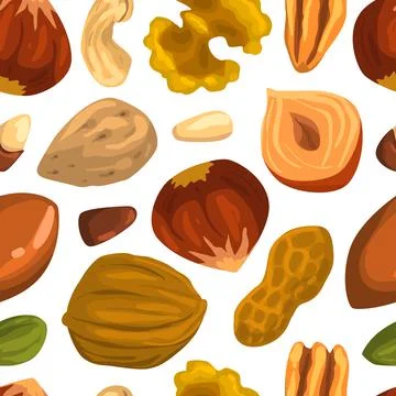 Nuts with Cashew and Almond Vector Seamless Pattern Template イラスト素材
