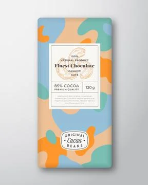 Nuts Chocolate Label Abstract Shapes Vector Packaging Design Layout with Illustrazione stock