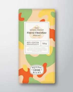 Nuts Chocolate Label Abstract Shapes Vector Packaging Design Layout with Illustrazione stock