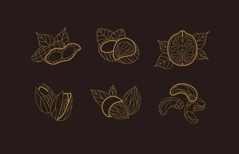 Nuts collection art deco dark Stock Illustration
