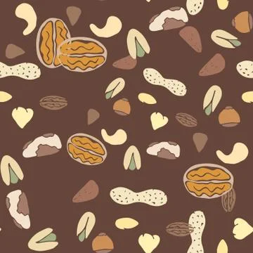 Nuts collection tileable texture vector. Suits for fabric and package print Illustrazione stock