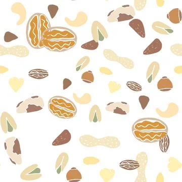 Nuts collection tileable texture vector. Suits for fabric and package print Illustrazione stock