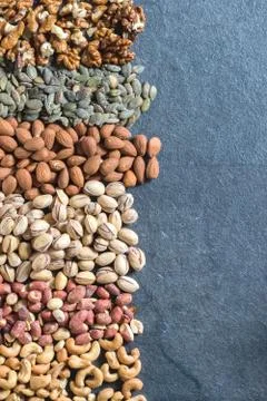 Nuts fruit mix with blank space on the right side Stock Photos