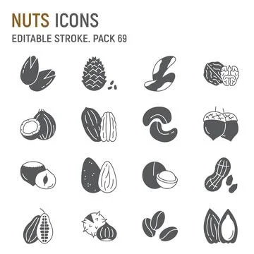 Nuts glyph icon set Stock Illustration