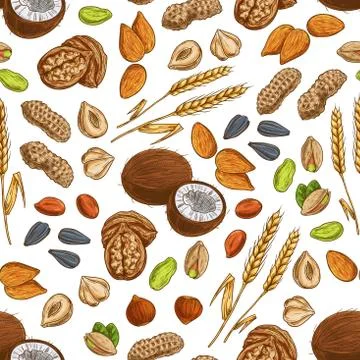 Nuts, grains, seeds seamless pattern 스톡 일러스트