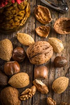 Nuts in honey Stock Photos