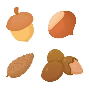 Nuts icon set, cartoon style Stock Illustration