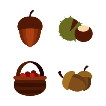 Nuts icon set, flat style Stock Illustration