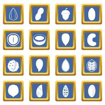 Nuts icons set blue Stock Illustration