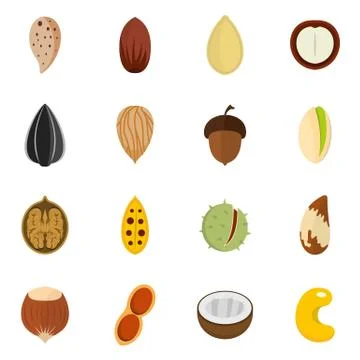Nuts icons set flat Stock Illustration