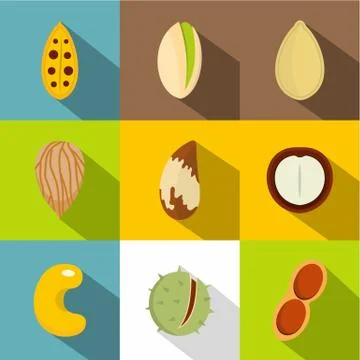 Nuts icons set, flat style Stock Illustration