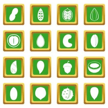 Nuts icons set green Stock Illustration
