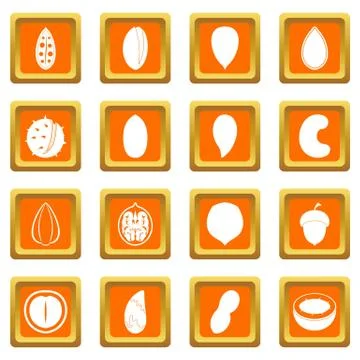 Nuts icons set orange Stock Illustration