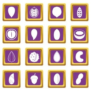 Nuts icons set purple Stock Illustration