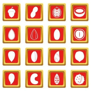 Nuts icons set red Stock Illustration