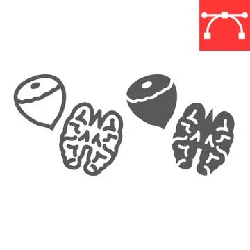 Nuts line and glyph icon, hazelnut and keto diet, walnut sign vector graphics Stock Illustration