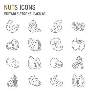 Nuts line icon set Stock Illustration