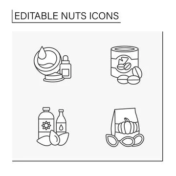 Nuts line icons set Stock Illustration