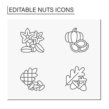 Nuts line icons set Stock Illustration