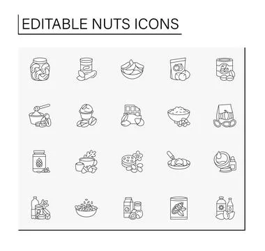 Nuts line icons set Stock Illustration