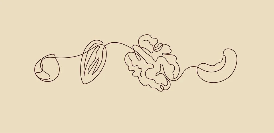 Nuts linear art style beige Stock Illustration