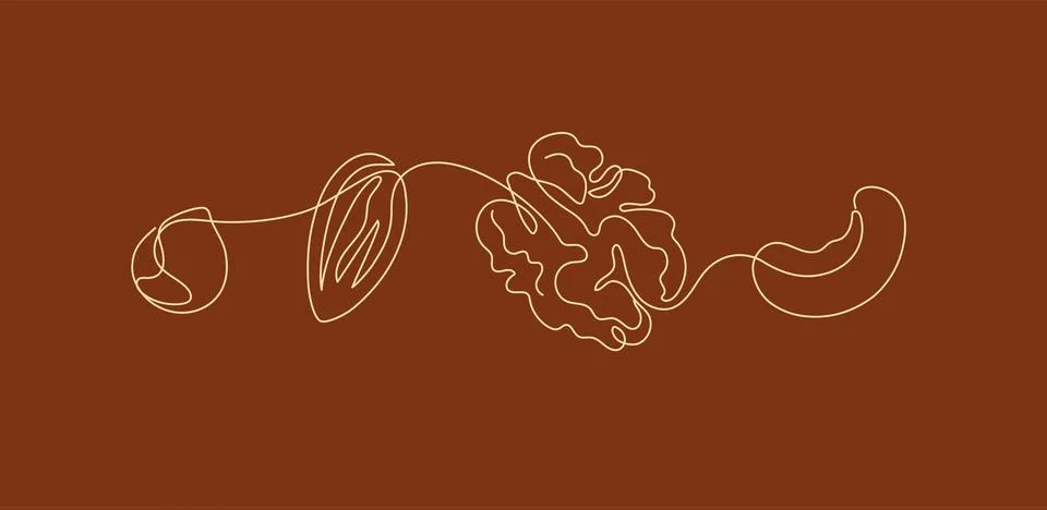 Nuts linear art style brown Stock Illustration