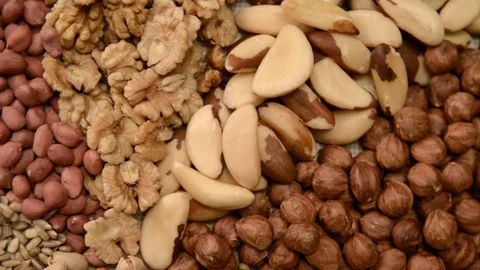 Nuts mix in a canvas bag in table. Stock Footage