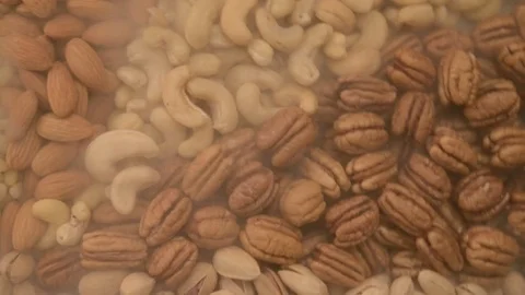 Nuts mix in a canvas bag in table. Stock Footage