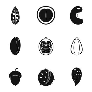 Nuts nutrition icon set, simple style Stock Illustration