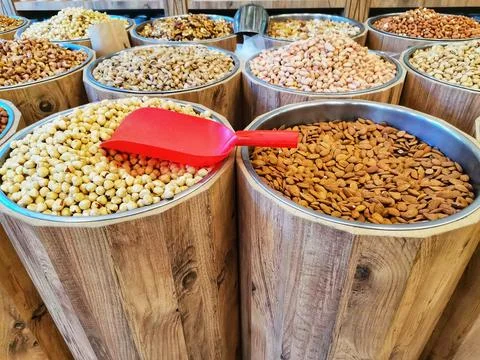 Nuts. Nuts shop. Stock Photos