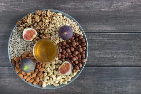 Nuts plate Stock Photos