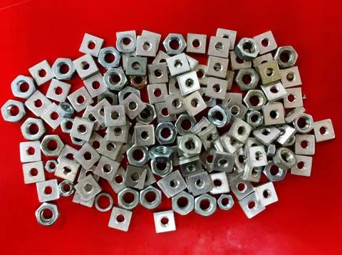 Nuts on a red background Foto stock