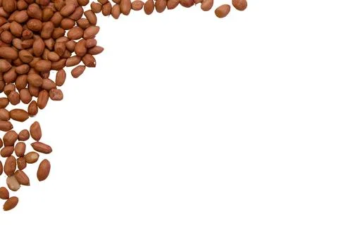 Nuts scattered on a white surface create a natural design Stock Photos